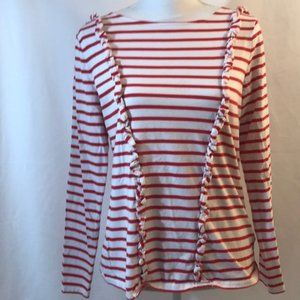 Boden Red Striped Ruffle Knit Top
